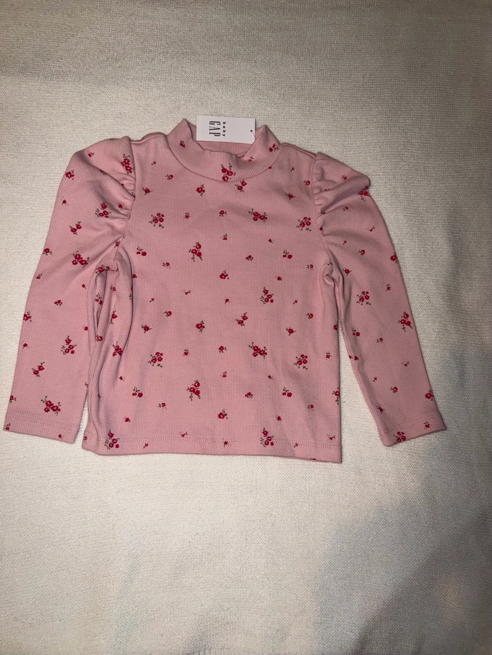 GAP Pink Long-Sleeve Mock Neck Top with Red Floral Print